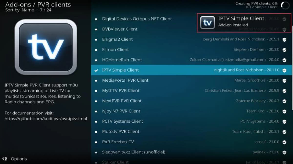 IPTV Simple Client Installed