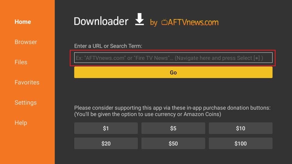 Enter URL in Downloader for IPTV Smarters Pro APK