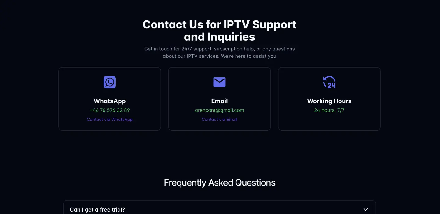 Contact page on iptvGermany