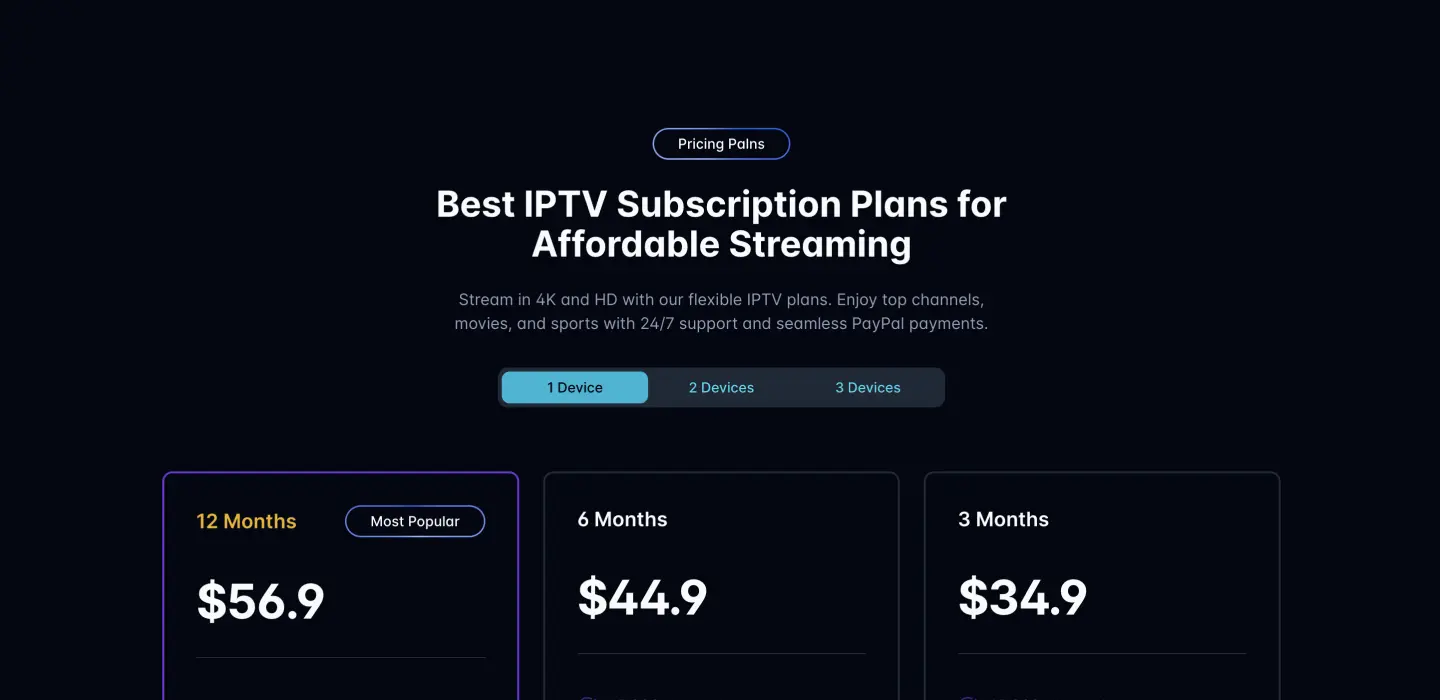 Pricing details for iptvGermany subscriptions